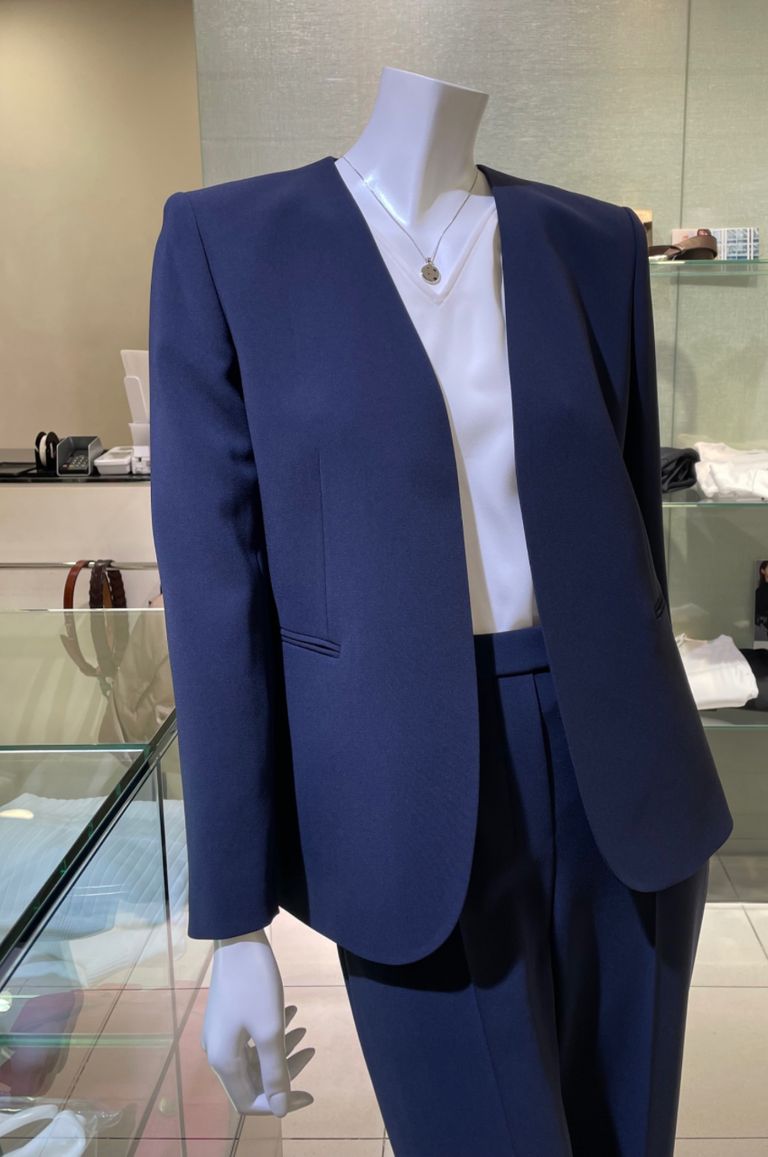 Theory - ノーカラージャケット(ネイビー)トリアセテート / 総裏あり