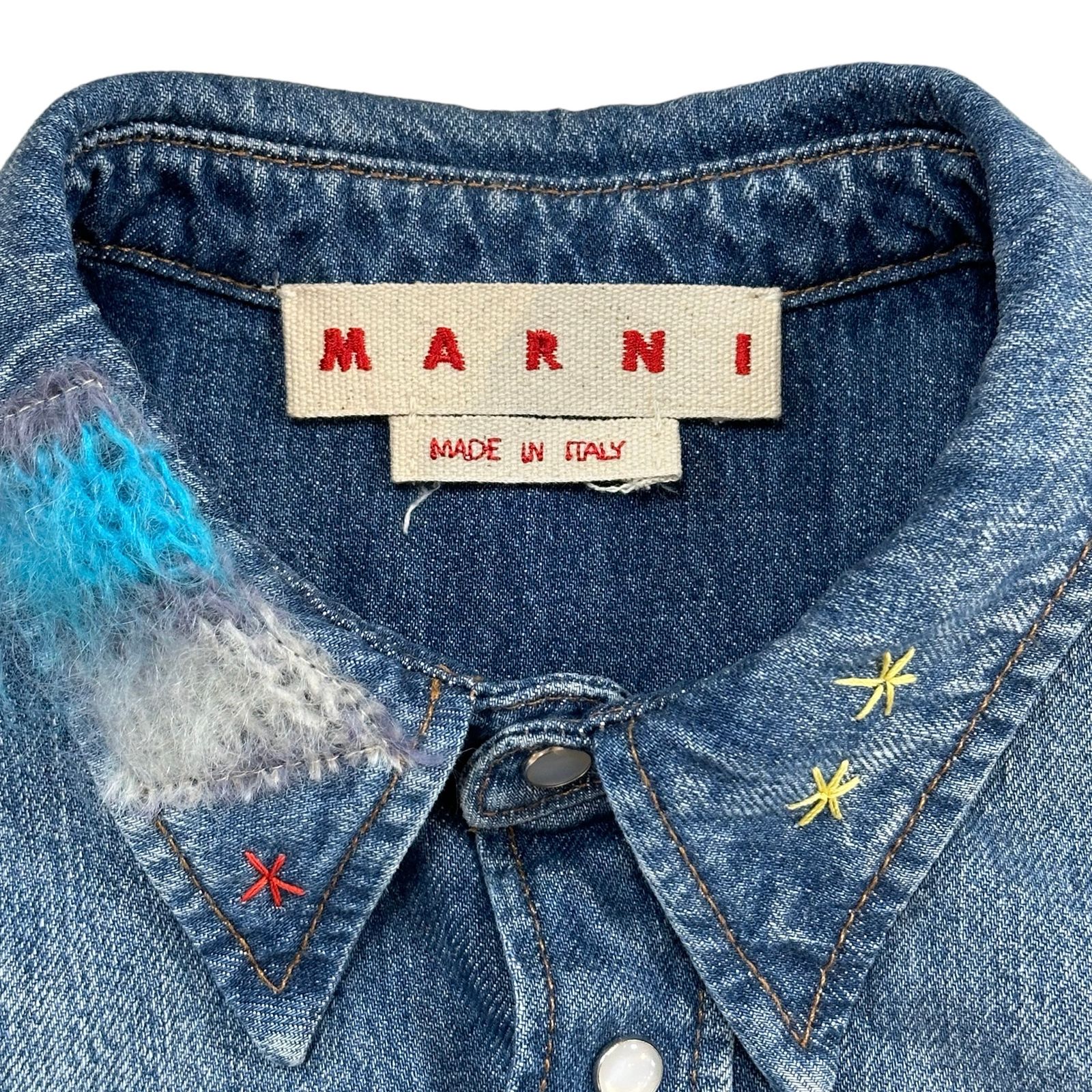 MARNI - インディゴブルー オーガニックデニム製シャツ/モヘア製パッチ