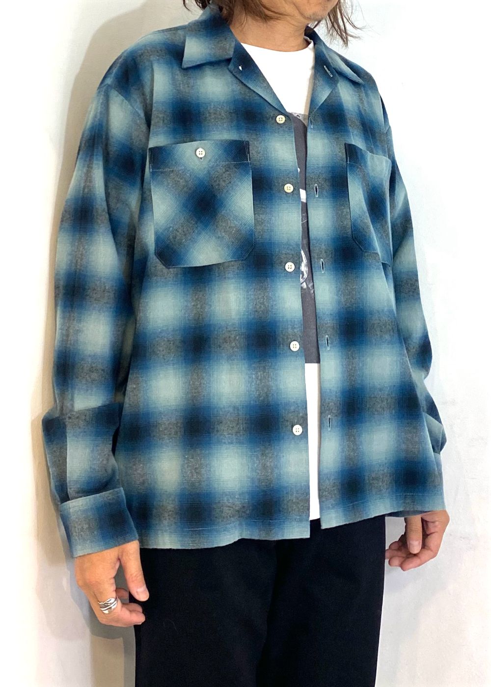 MINEDENIM - C.Flannel Ombre Open Collar SH Collar SH (BPT