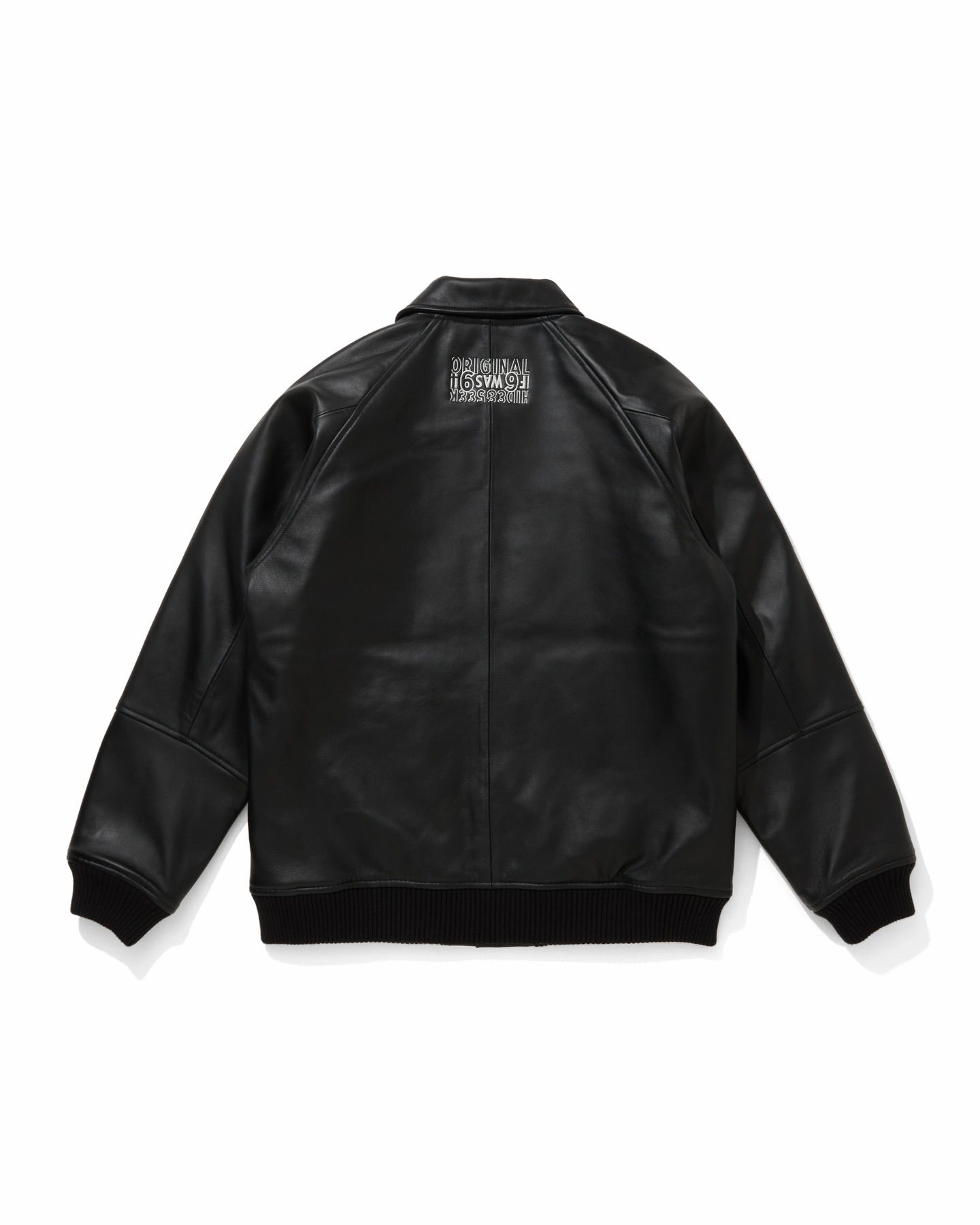 HIDE AND SEEK - Leather Varsity Jacket (BLACK/BLACK) / 西浦徹