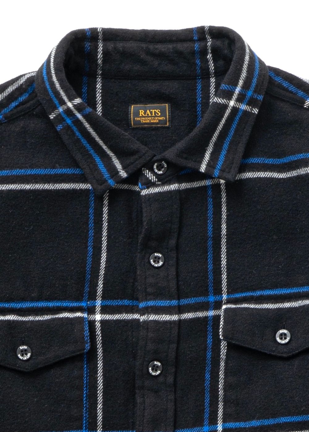 RATS - COTTON FLANNEL CHECK SHIRT (BLUE CHECK) / チェック コットン