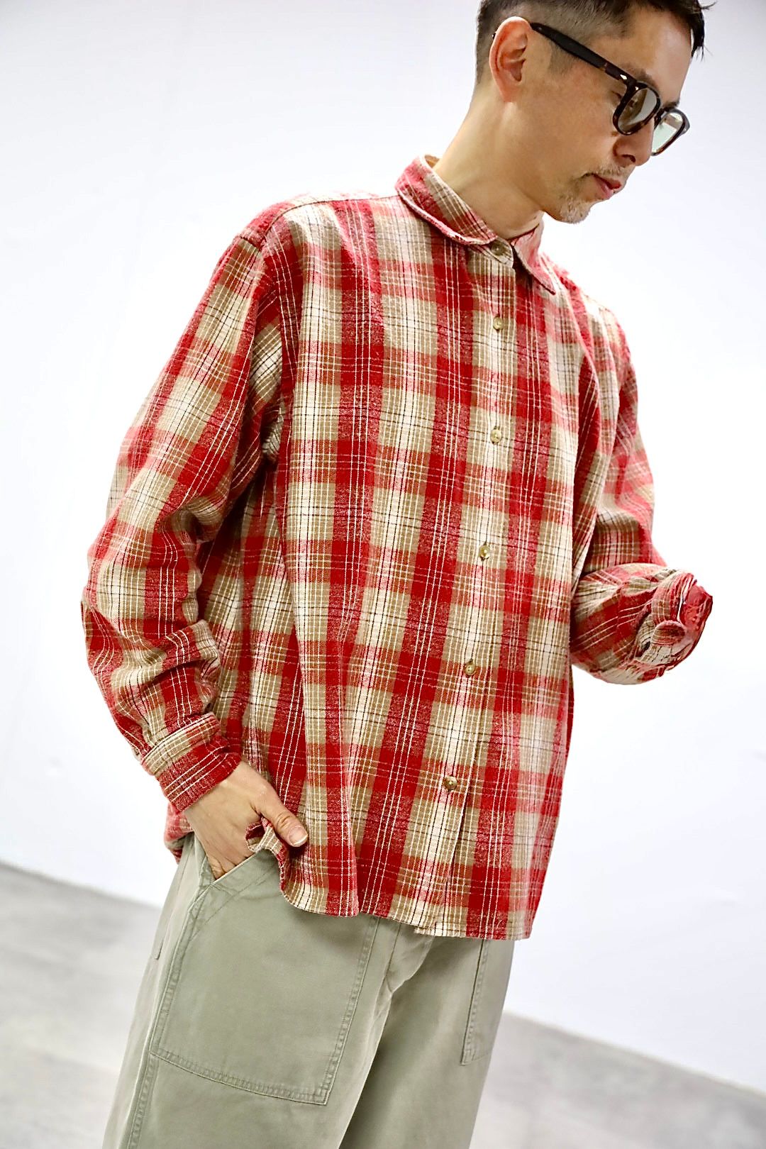 A.PRESSE 2026 STYLE1 Vintage Cotton Silk Nep Twill Check Shirts