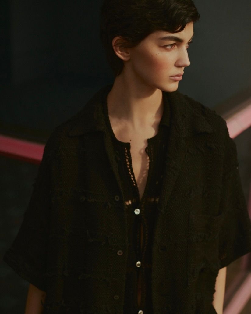 YOKE - ヨーク25SUMMER シャツ FRINGE CHECK TWEED OPEN COLLAR SHIRT