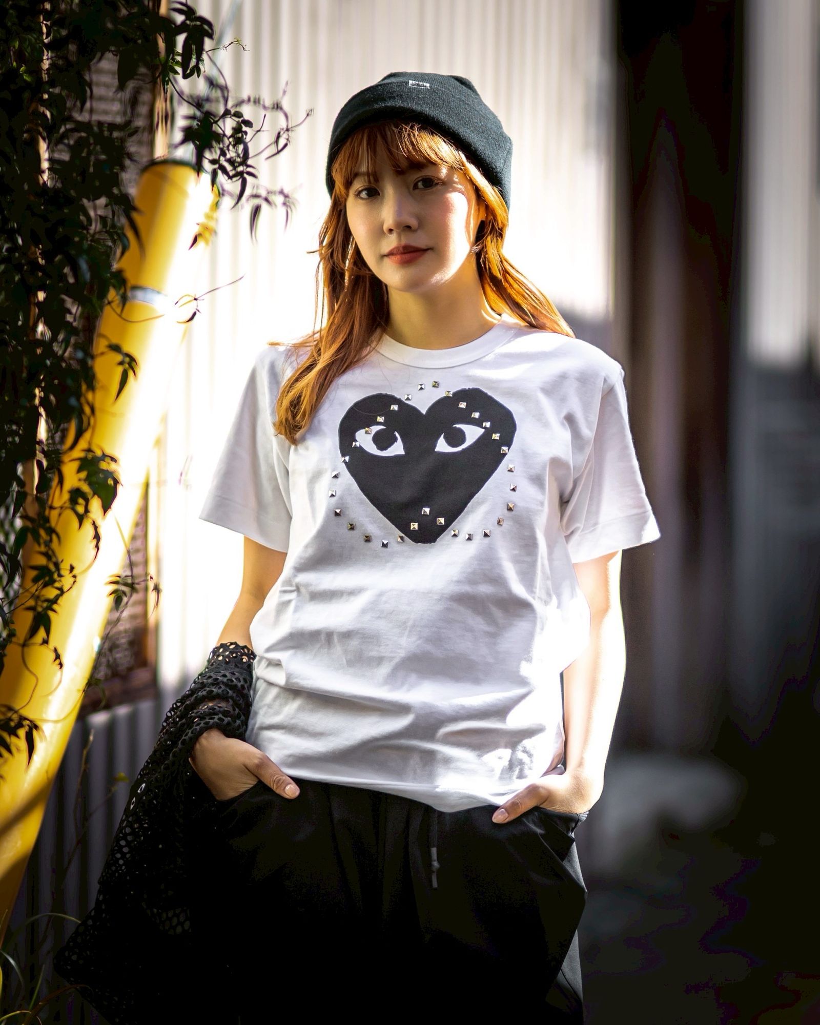 PLAY COMME des GARCONS 新作BLACKエンブレムメッシュTシャツ style