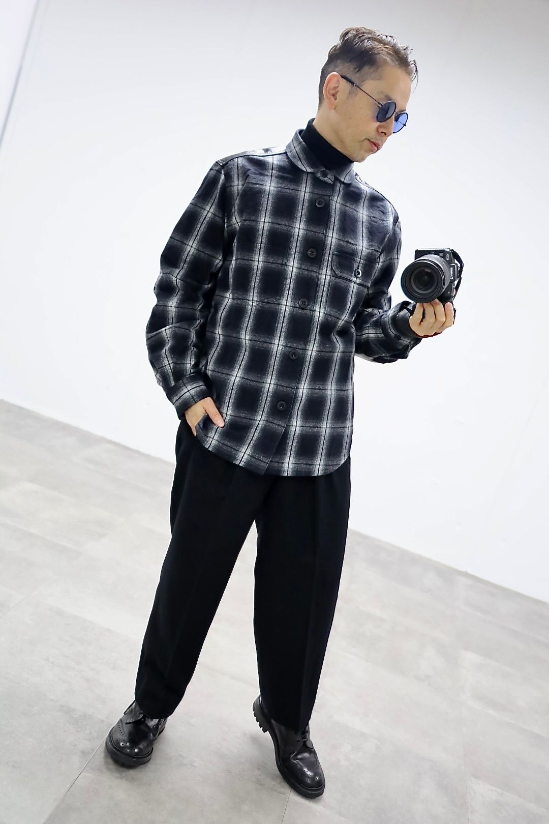 JUNYA WATANABE MAN 綿フランネルチェックコーデュロイレザーシャツ