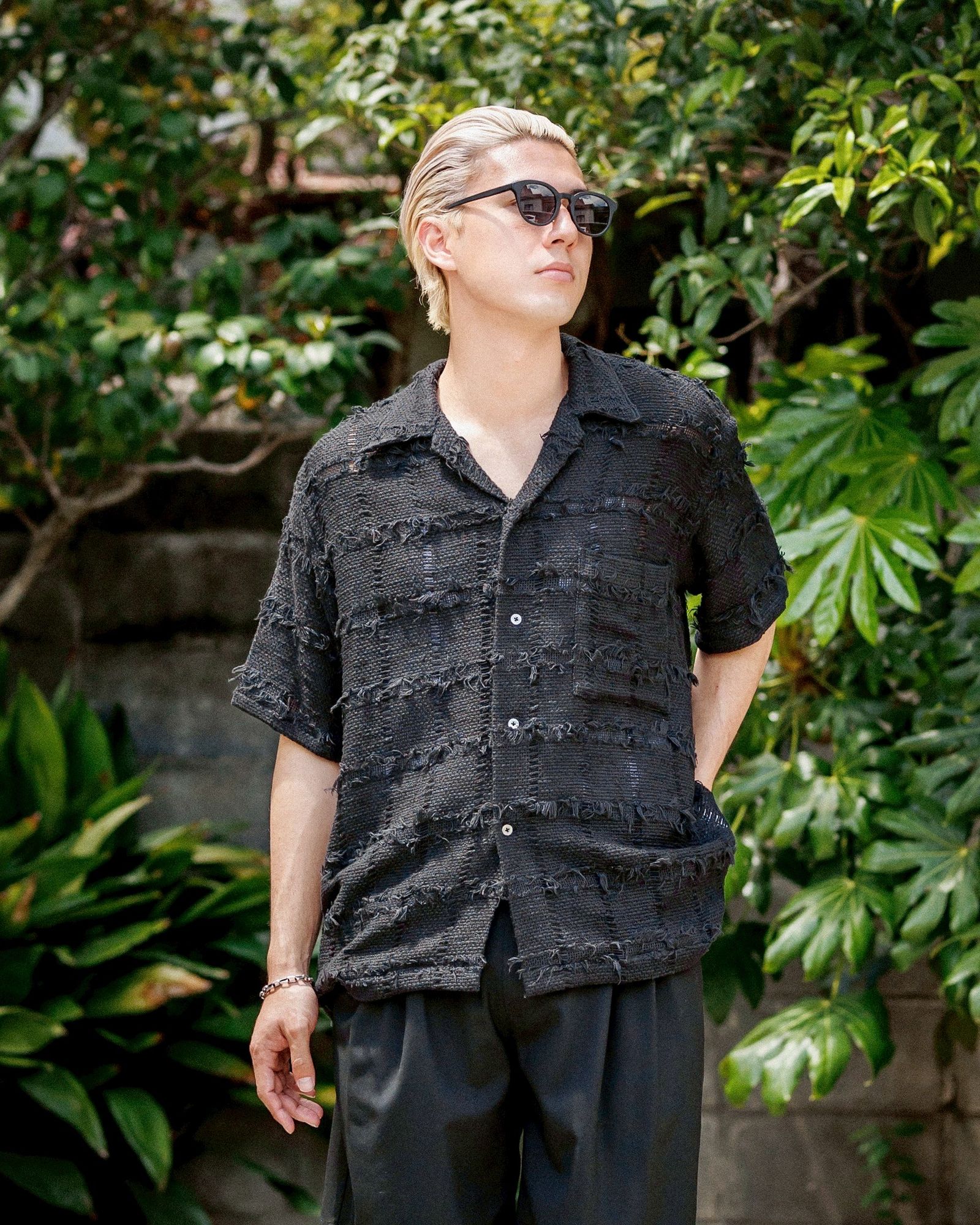 YOKE - ヨーク25SUMMER シャツ FRINGE CHECK TWEED OPEN COLLAR SHIRT