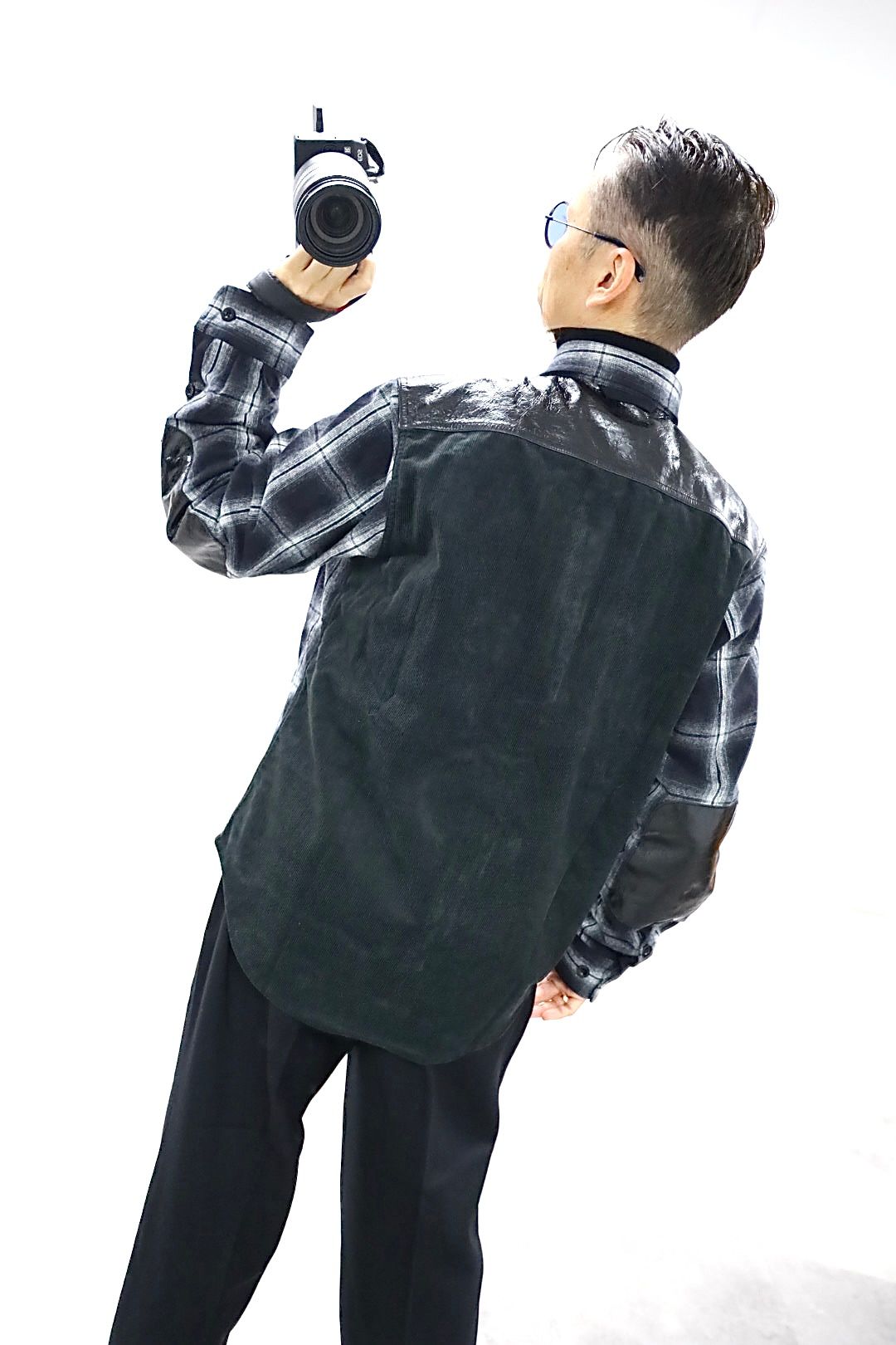 JUNYA WATANABE MAN 綿フランネルチェックコーデュロイレザーシャツ