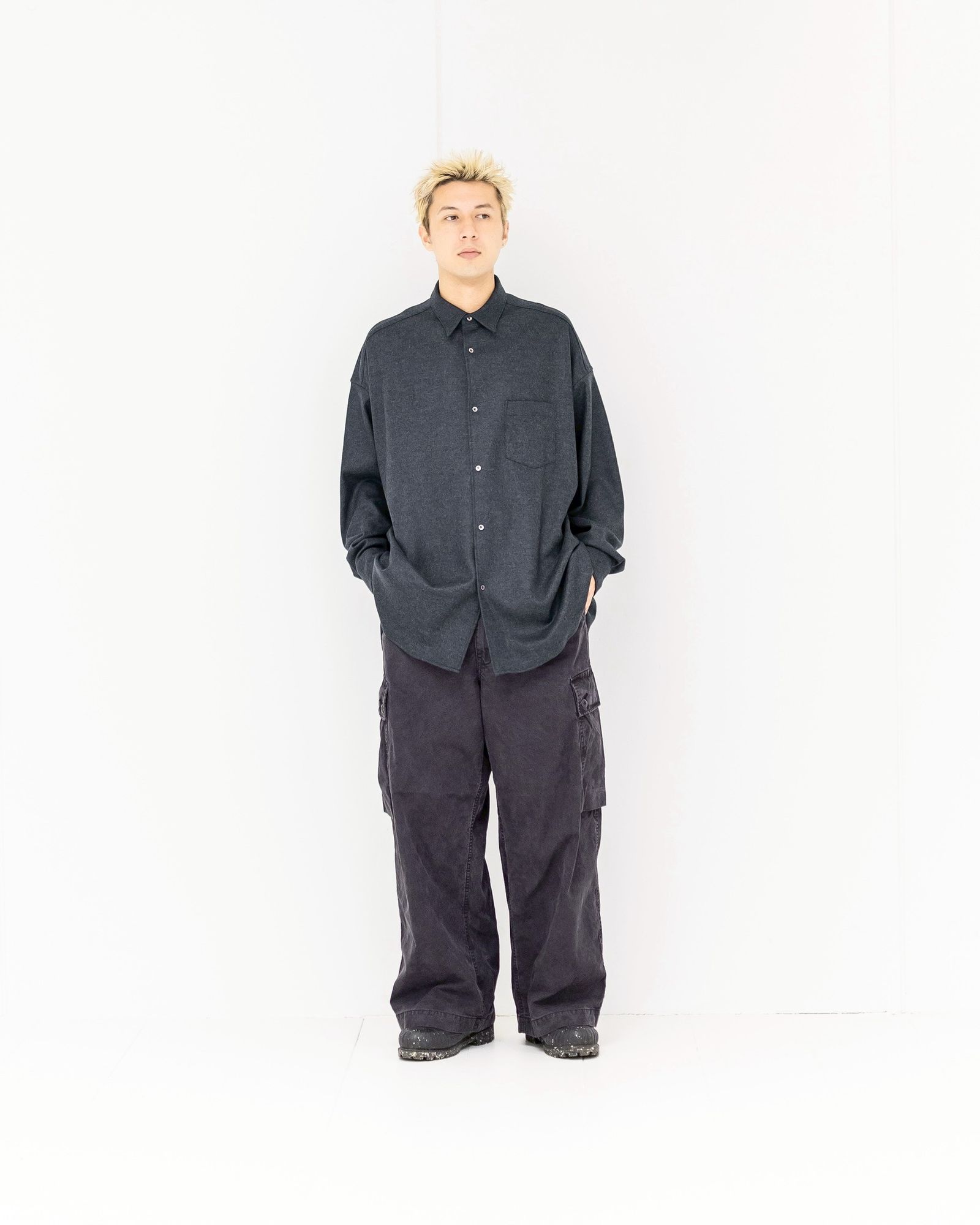 Graphpaper Wool Smooth Flannel Oversized Regular Collar Shirt 10月