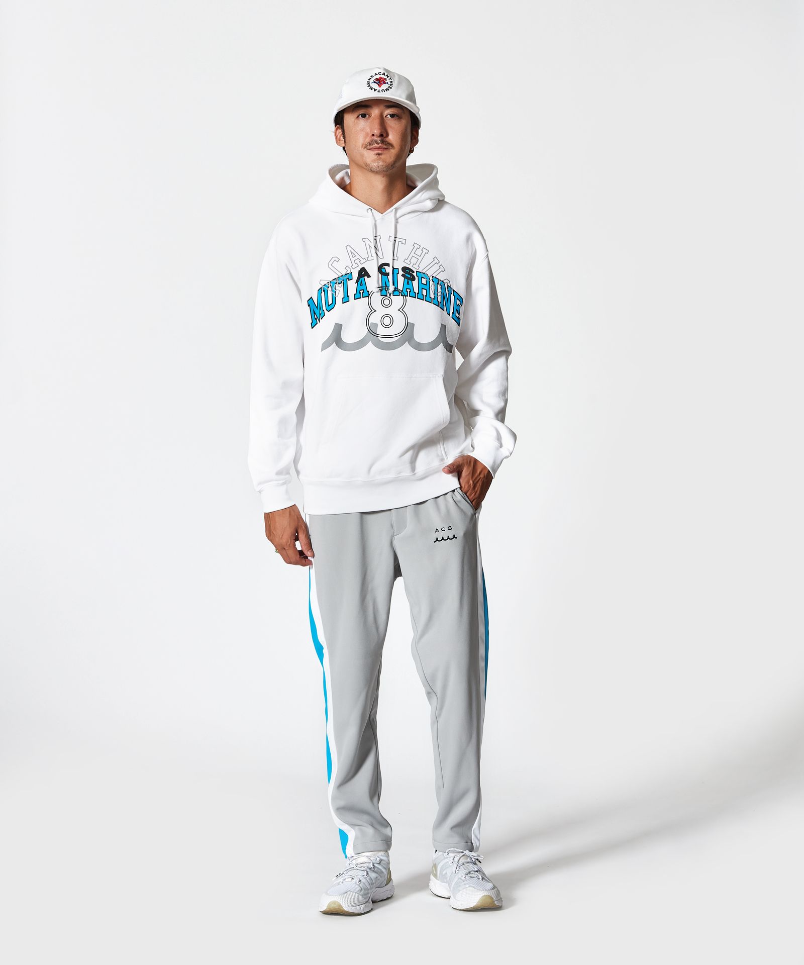 ホワイト フード付きスウェット MARINE MUTA 8 ホワイト フード付き