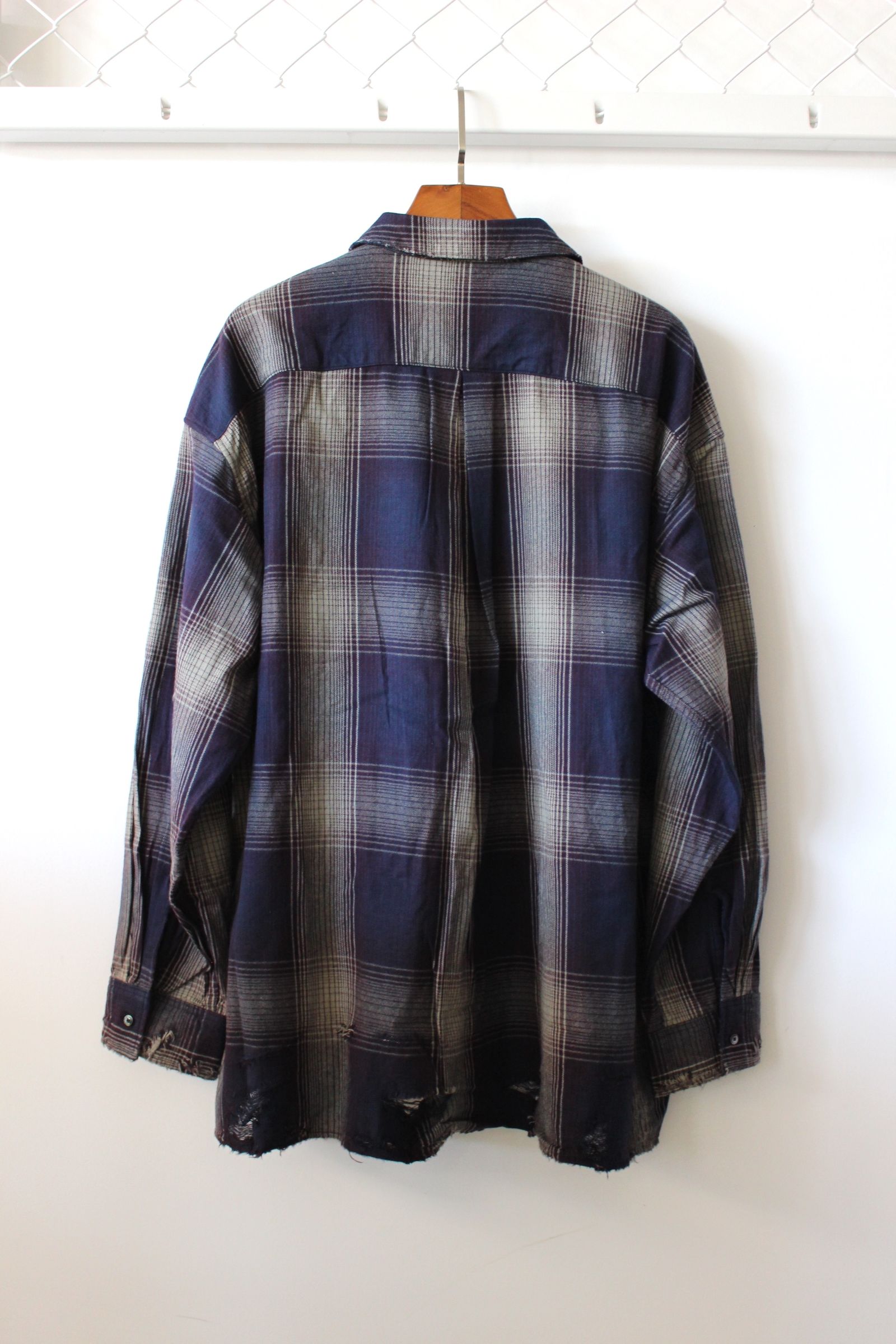 ANCELLM - DAMAGED FLANNEL CHECK SHIRT/GRAY-BURGUNDY | NapsNote