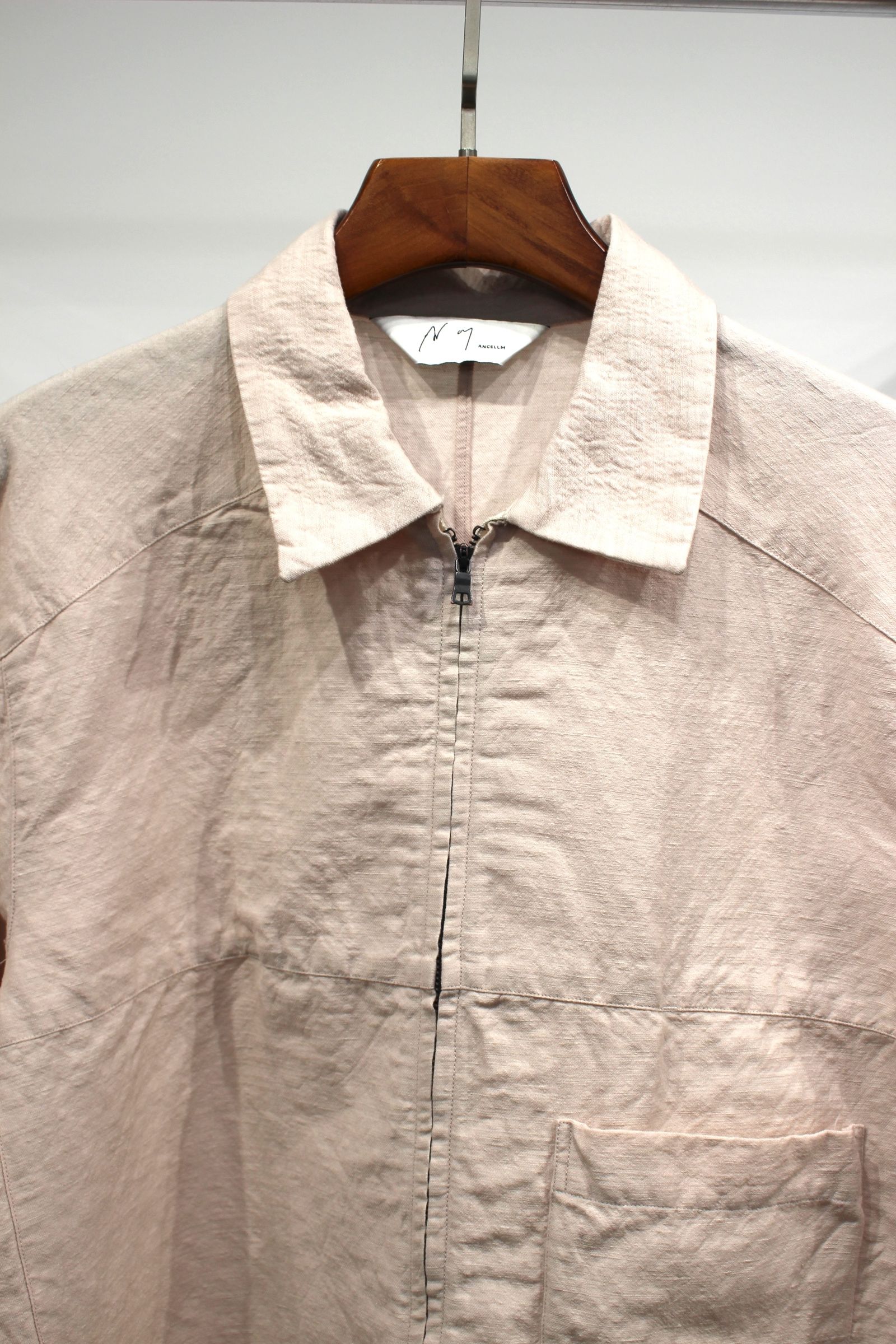 ANCELLM - W/L SHORT ZIPUP SHIRT | PINKBEIGE | ジップアップシャツ