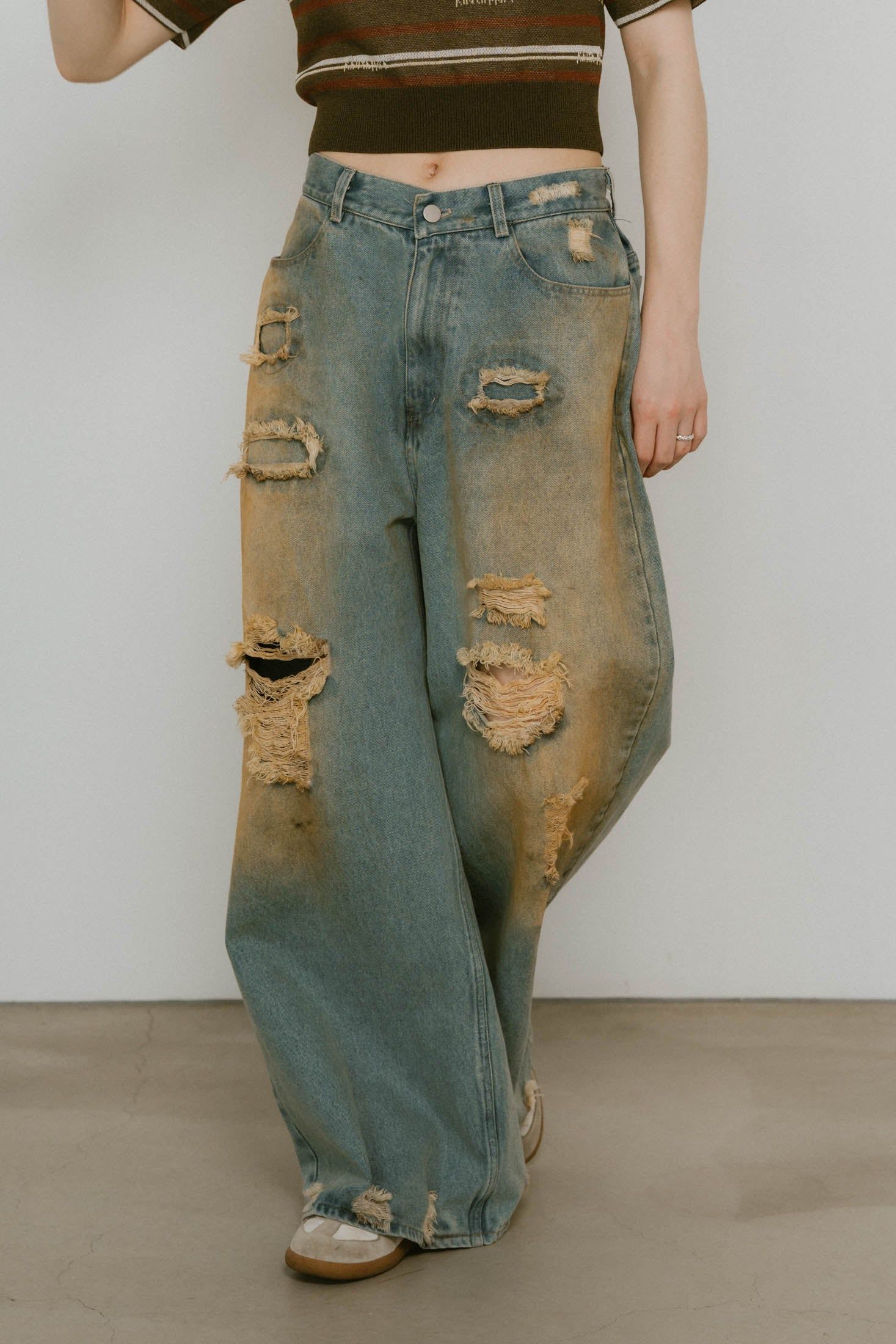 Knuth Marf - damage denim pants / ダメージ デニムパンツ (サックス