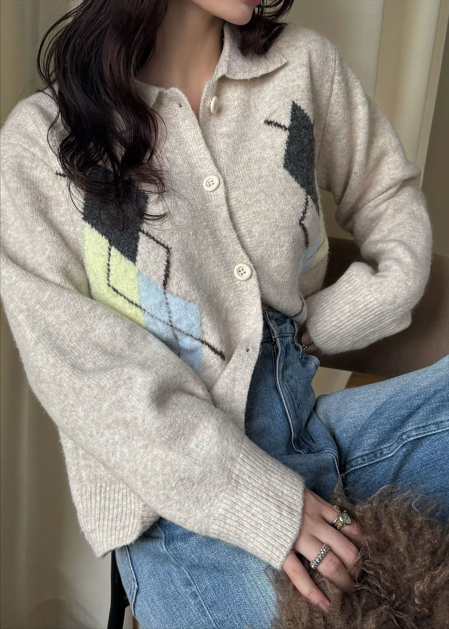 WILLFULLY - chic soft touch argyle knit cardigan / ソフトタッチ