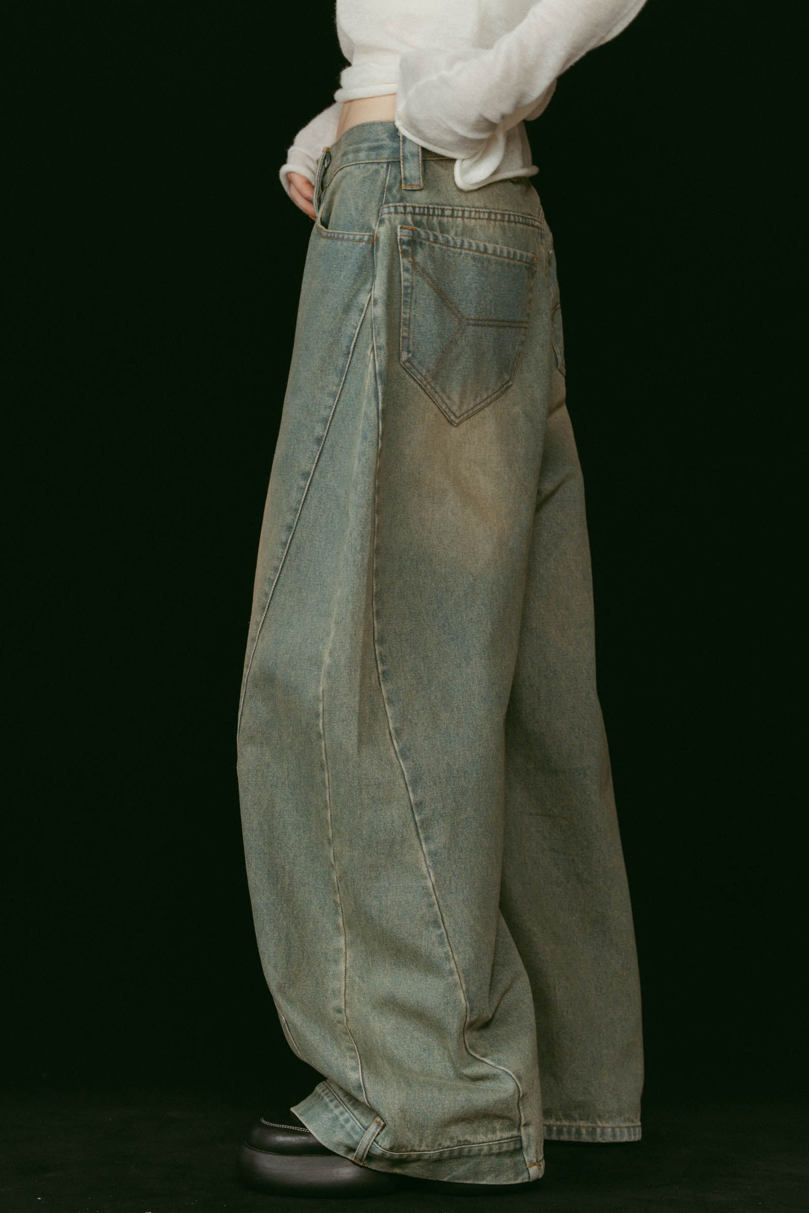 Knuth Marf - shirt wrap denim pants / シャツ巻き デニム (ブルー