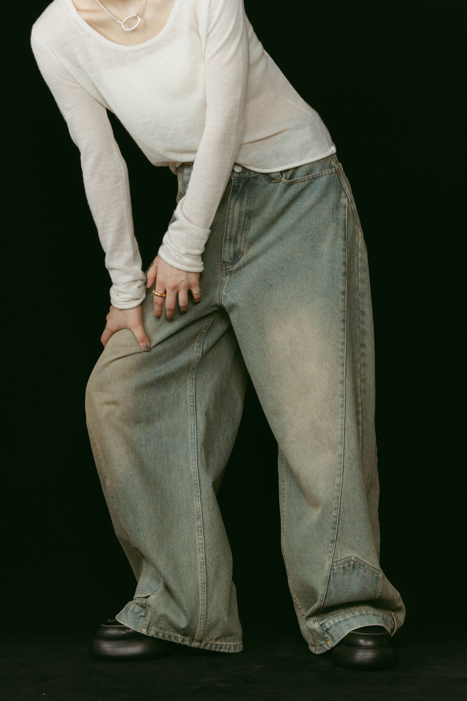 Knuth Marf - shirt wrap denim pants / シャツ巻き デニム (ブルー