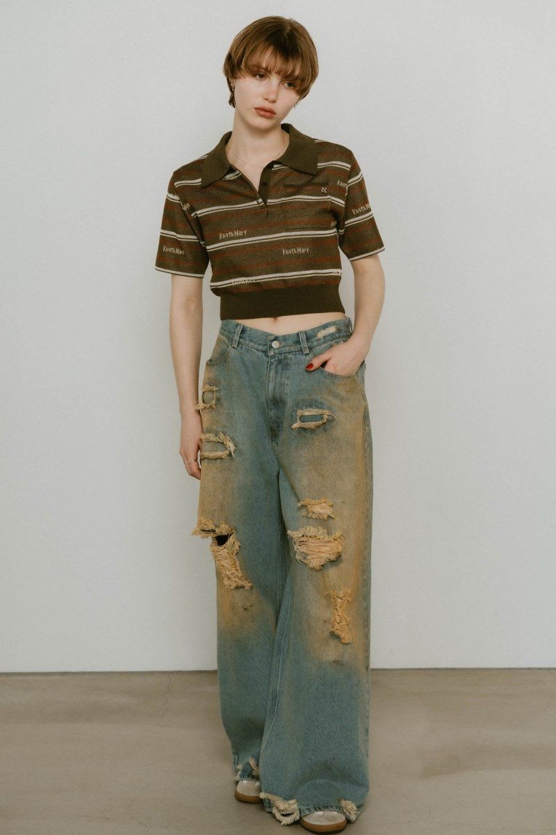 Knuth Marf - damage denim pants / ダメージ デニムパンツ (サックス