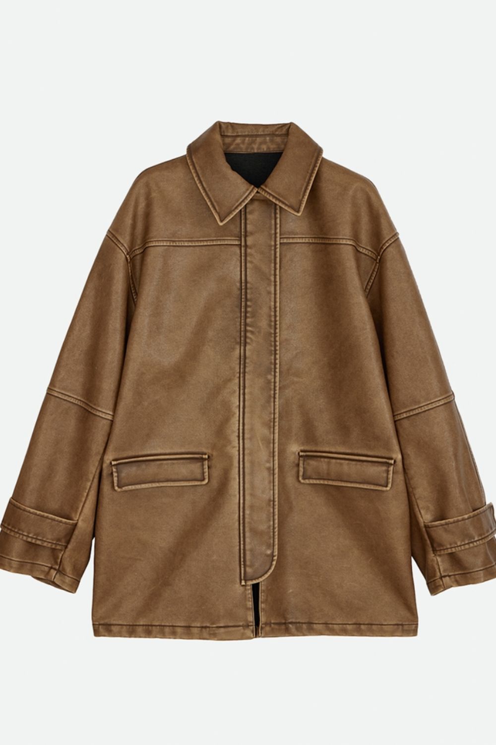 NOUNLESS - CRASH FAKE LEATHER JACKET (BEIGE) / クラッシュフェイク