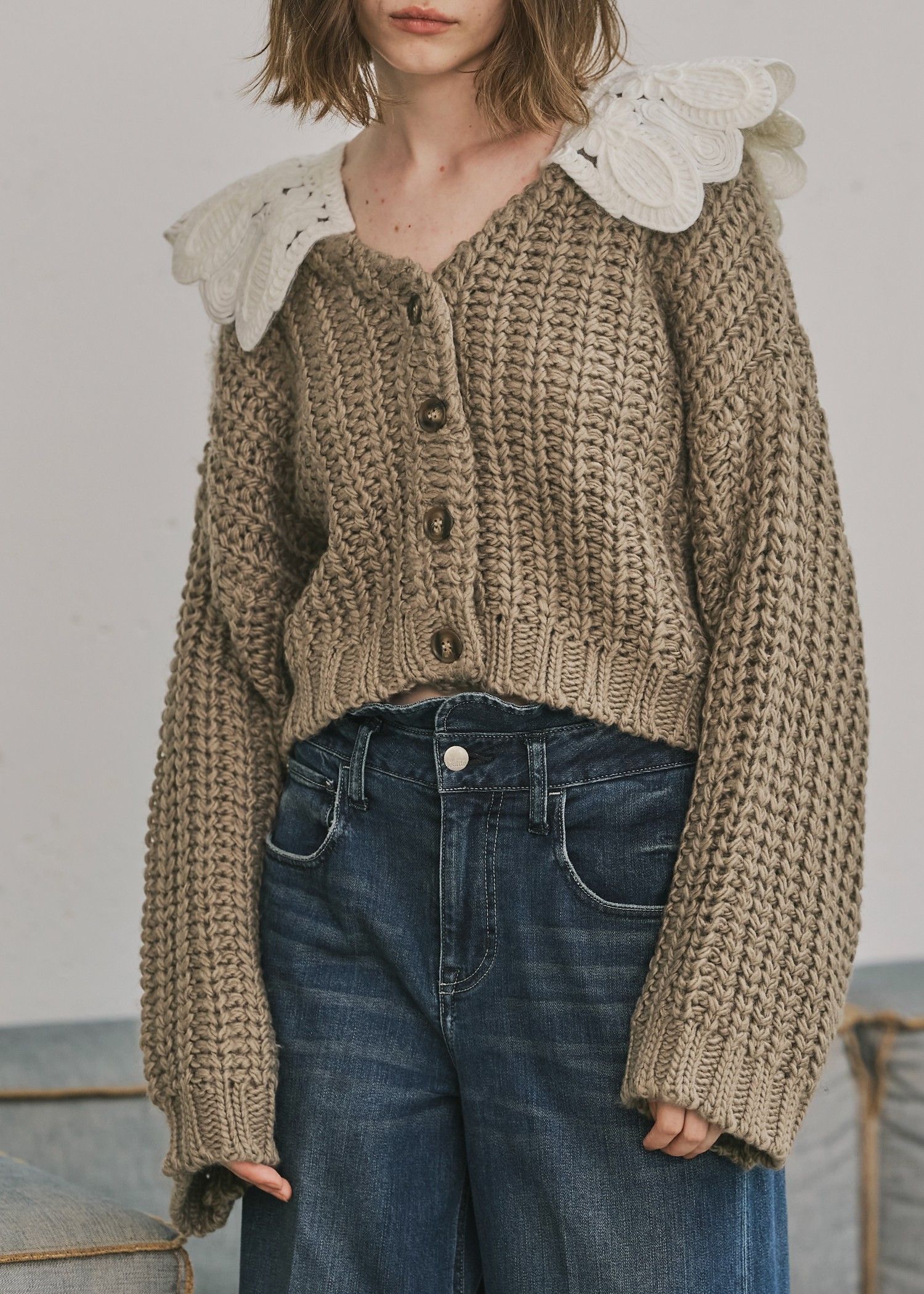 WILLFULLY - motif collar removal knit cardigan / モチーフカラー