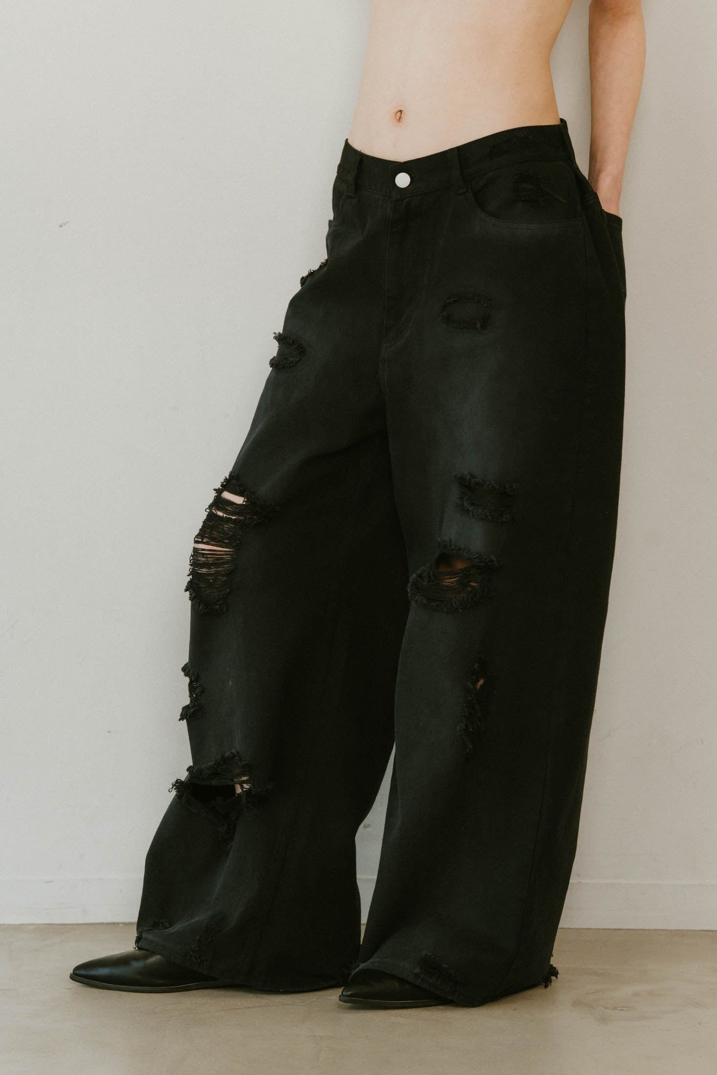 Knuth Marf - damage denim pants / ダメージ デニムパンツ (ブラック