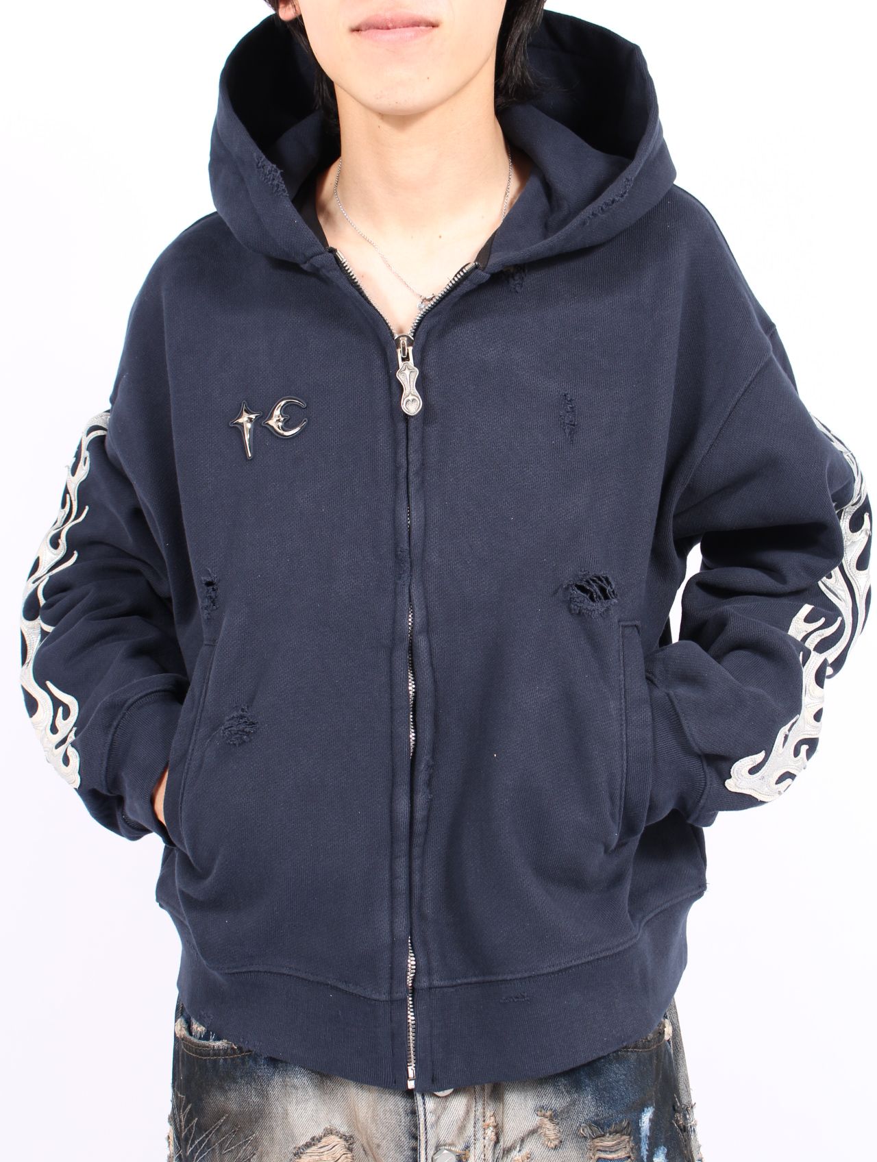 Thug Club - 【25AW】レザー フレーム ジップアップ パーカー