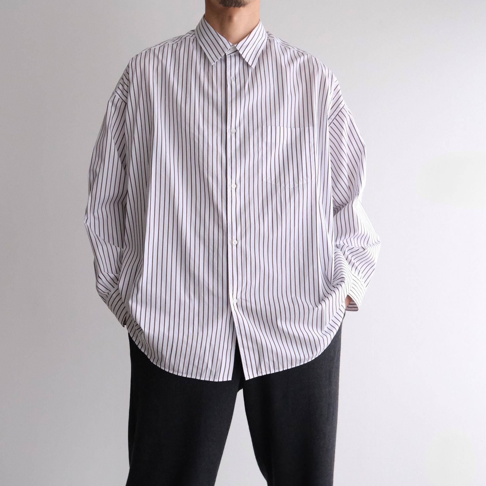Graphpaper - Sidogras Stripe L/S Oversized Regular Collar Shirt