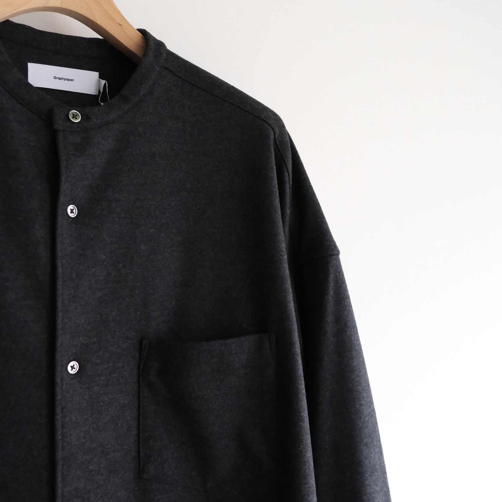 Graphpaper - Wool Smooth Flannel Oversized Band Collar Shirt