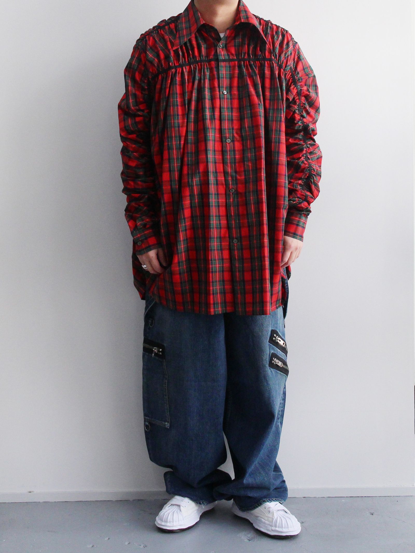 KIDILL - ギャザード シャツ - GATHERED SHIRT NAVY RED CHECK