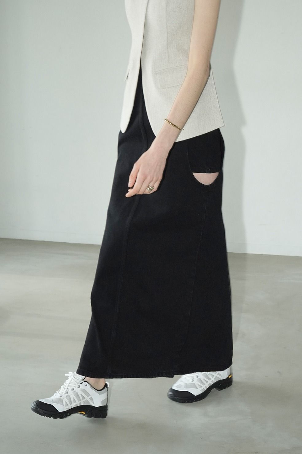 CLANE - サークルカット レイヤード デニムスカート - CIRCLE CUT