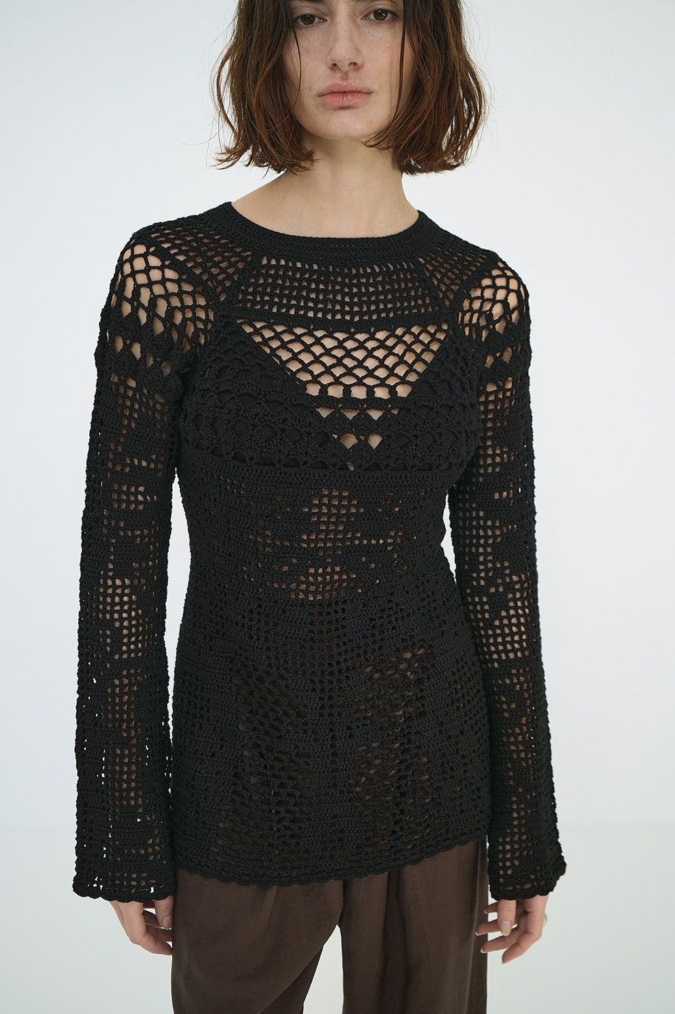 CLANE - バックオープンクロシェニット - BACK OPEN CROCHET KNIT TOPS