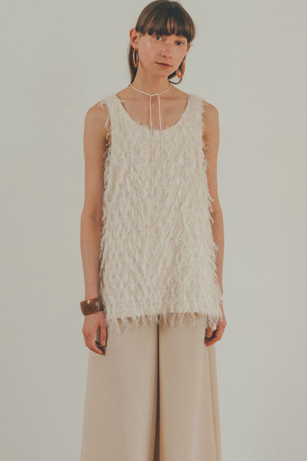 CLANE - W FACE CROSS FRINGE TOPS - WHITE | ADDICT WEB SHOP