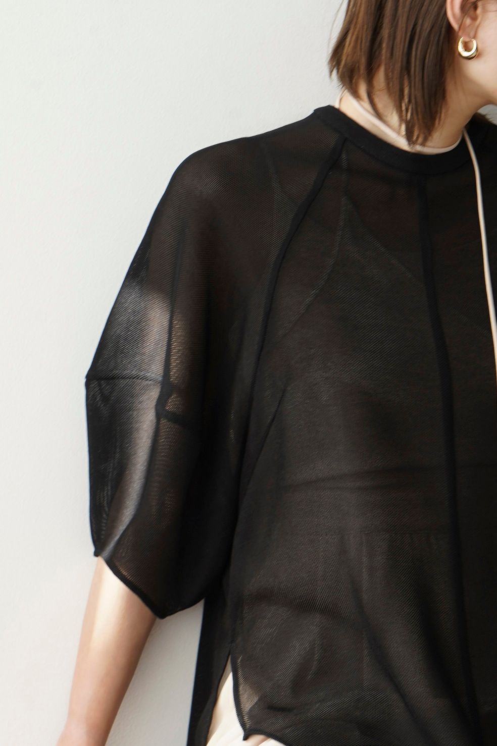 CLANE - メッシュ フォーム スリーブ ブラウス - MESH FORM SLEEVE