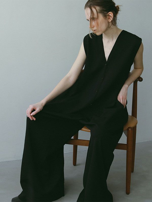 ETRE TOKYO - フロントボタンニットオールインワン - BLACK | ADDICT