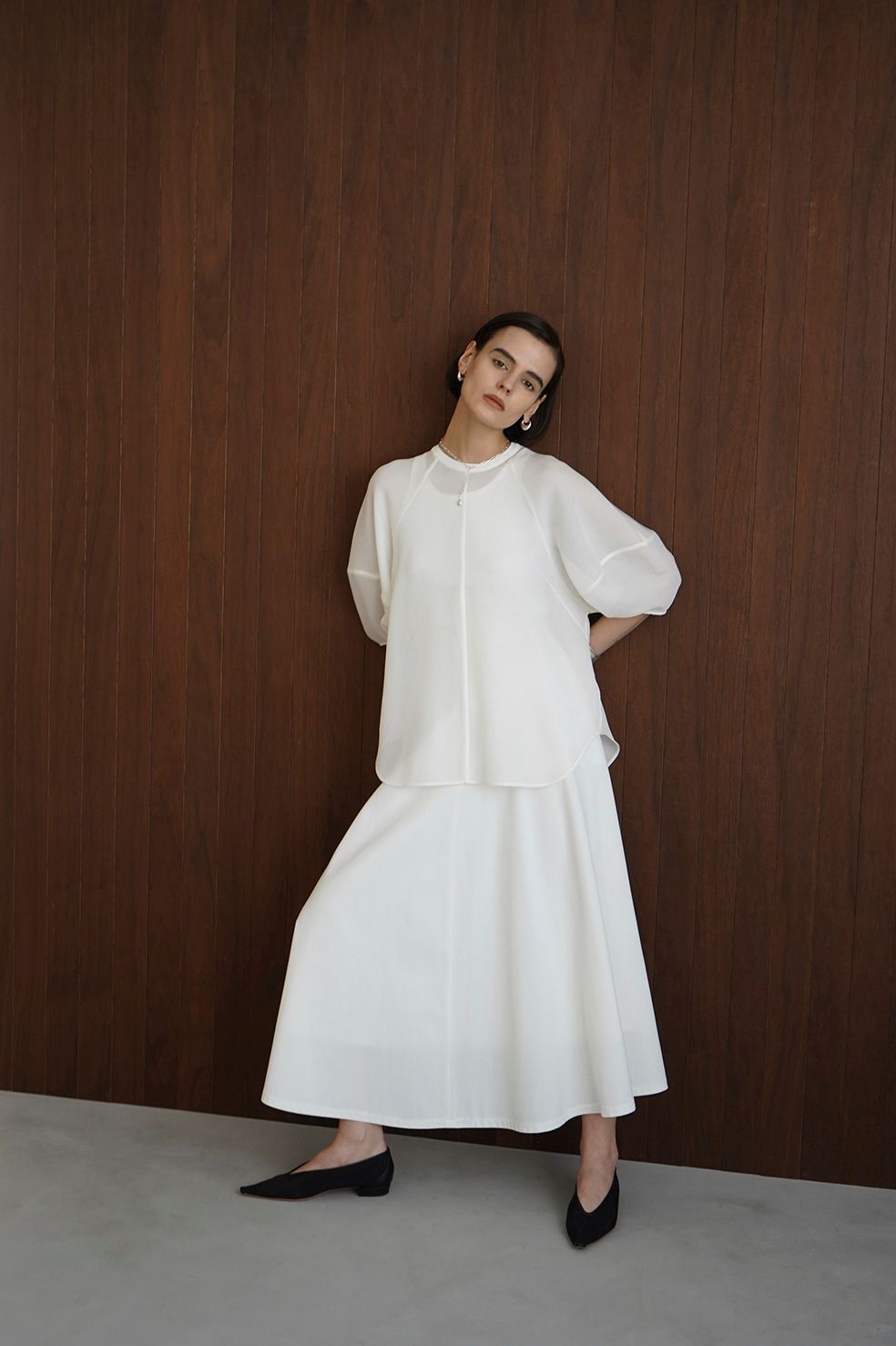 CLANE - メッシュ フォーム スリーブ ブラウス - MESH FORM SLEEVE