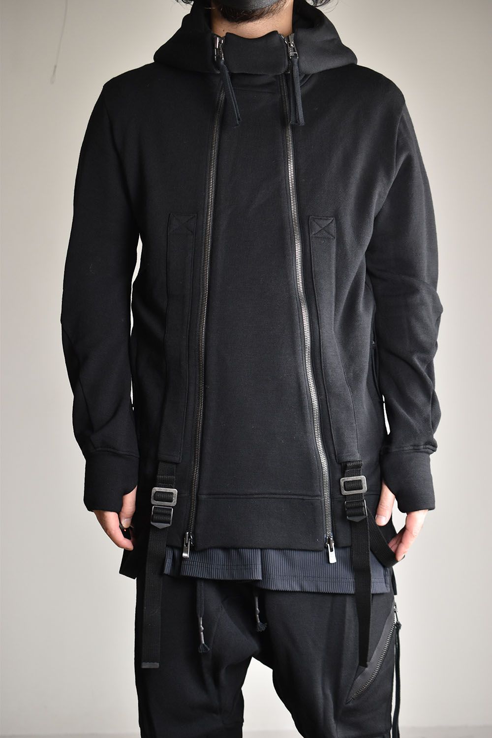 D.HYGEN - Wool Non-Ply Yarn Double Zip Suspender Hooded Jacket