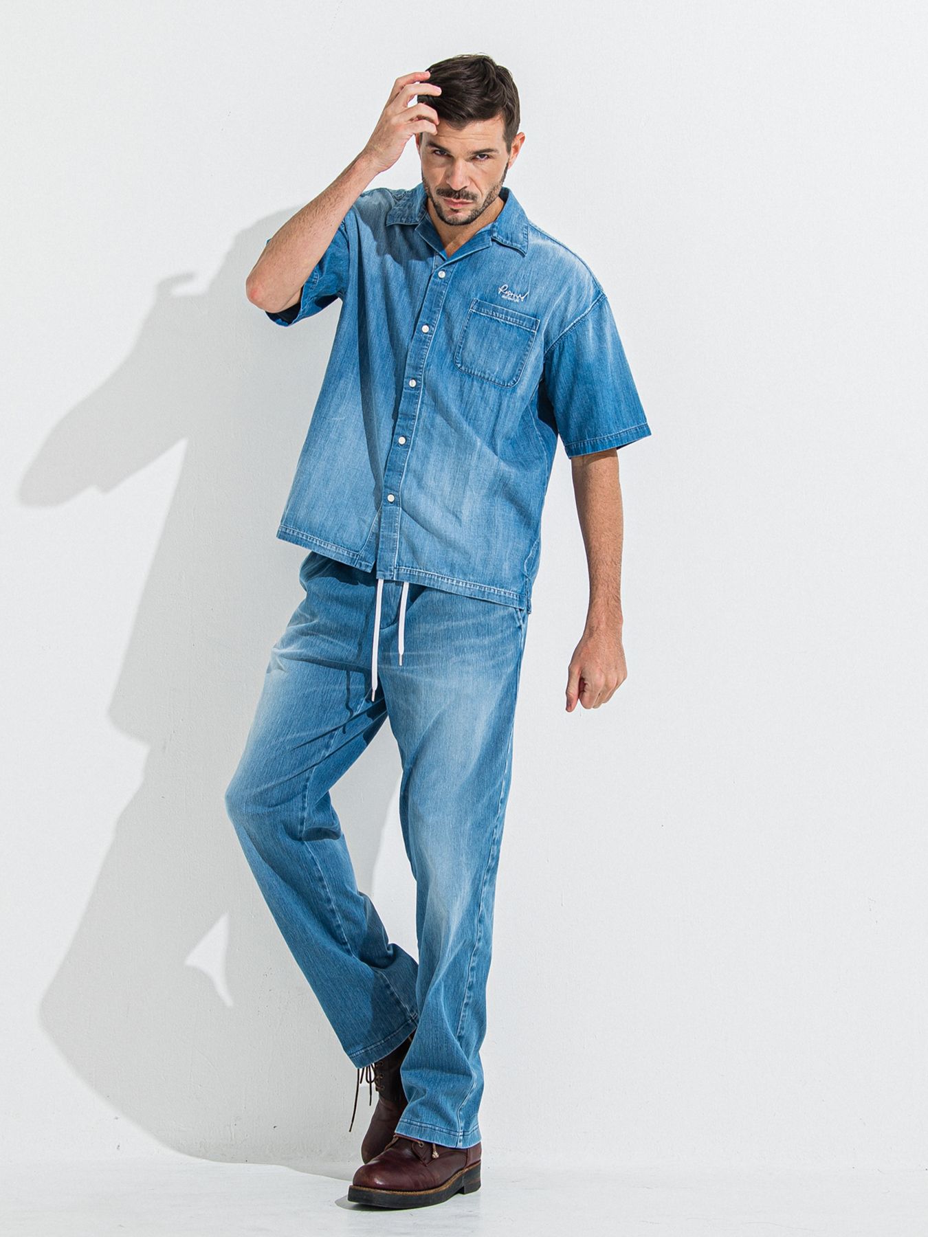 RESOUND CLOTHING - DENIM JERSEY WIDE PT / デニムジャージワイド