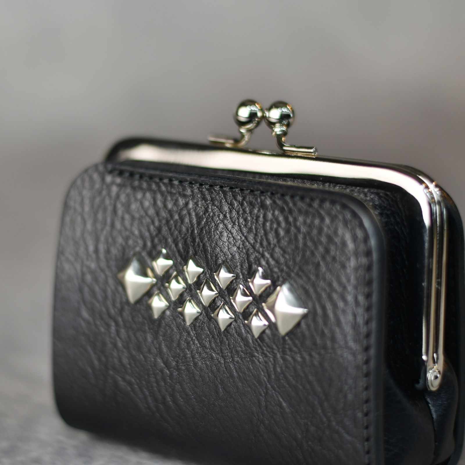 CALEE - STUDS LEATHER INTERNAL FLEX FRAME TYPE MULTI WALLET (BLACK