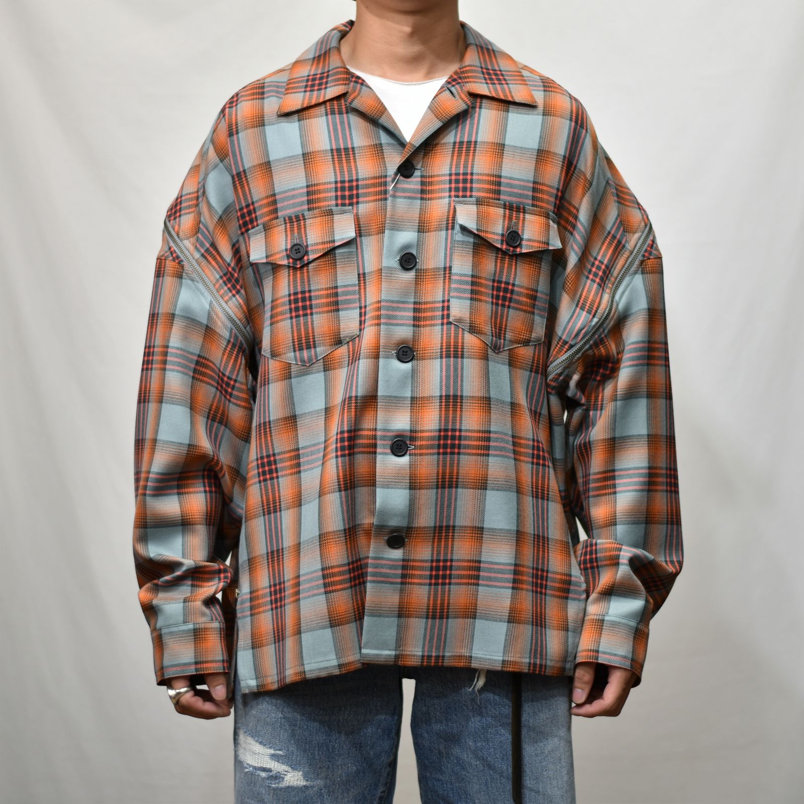 FACETASM - CHECK ZIPPER SHIRT （ORANGE×BLUE） / チェック柄