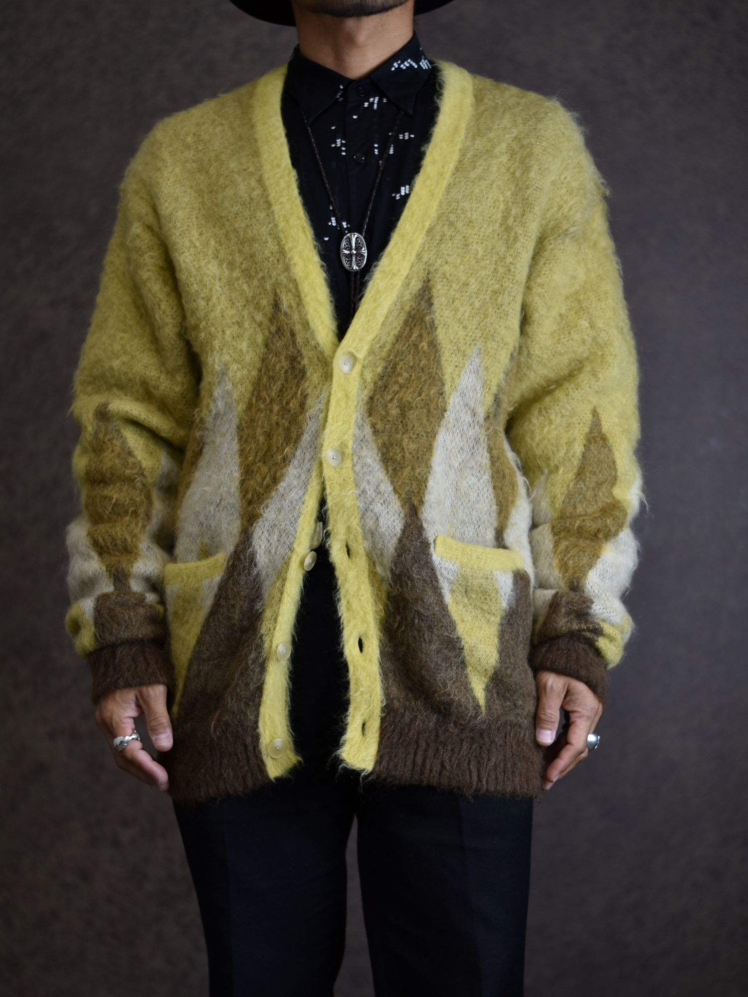 MINEDENIM - Kid Mohair Argyle Knit Long Cardigan | chord online store