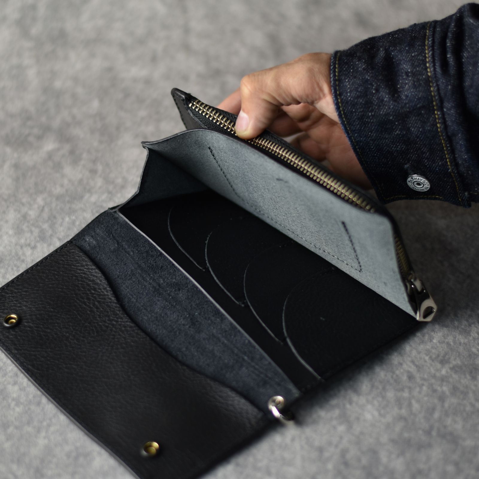 CALEE - STUDS LEATHER LONG WALLET (BLACK)｜スタッズ レザー ロング