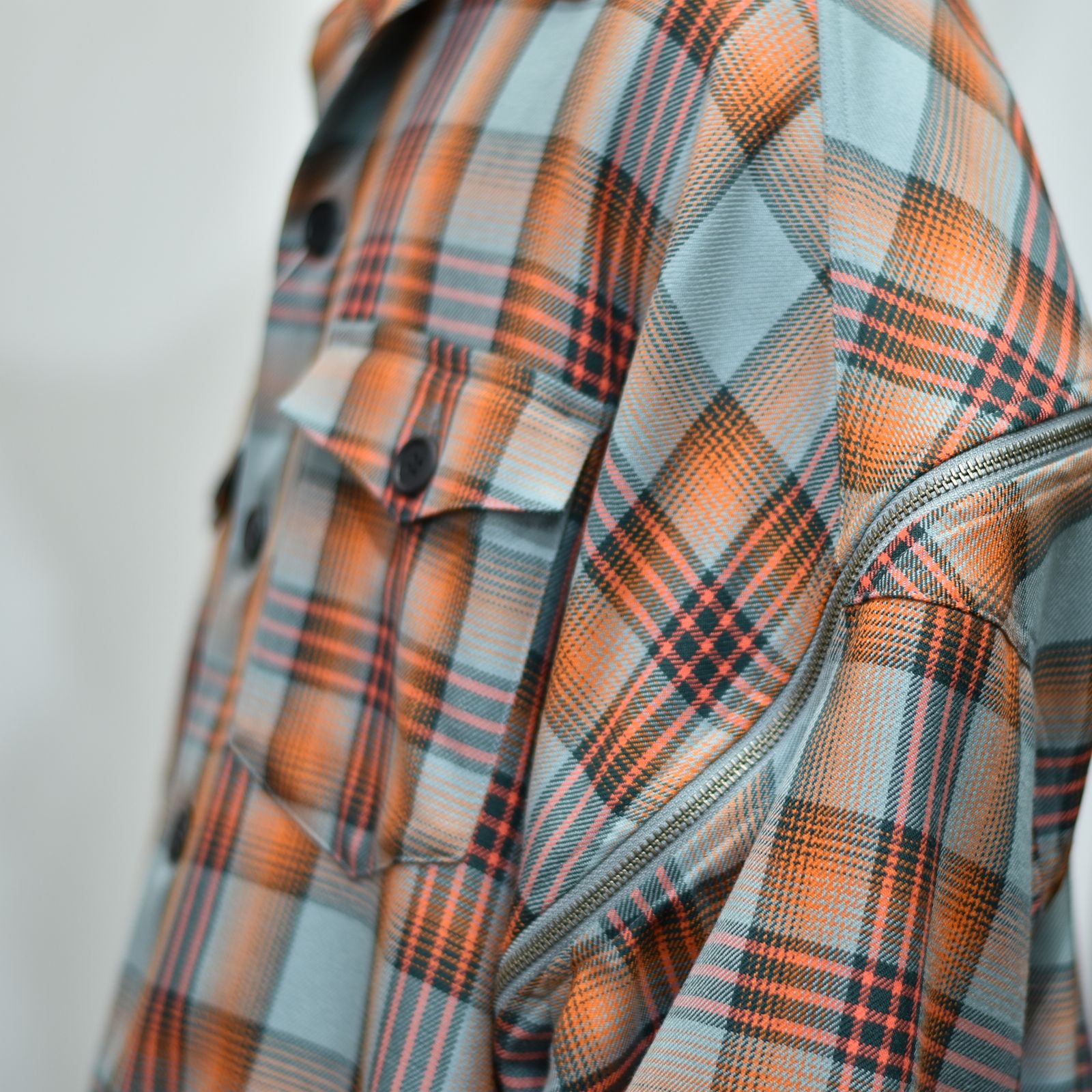 FACETASM - CHECK ZIPPER SHIRT （ORANGE×BLUE） / チェック柄