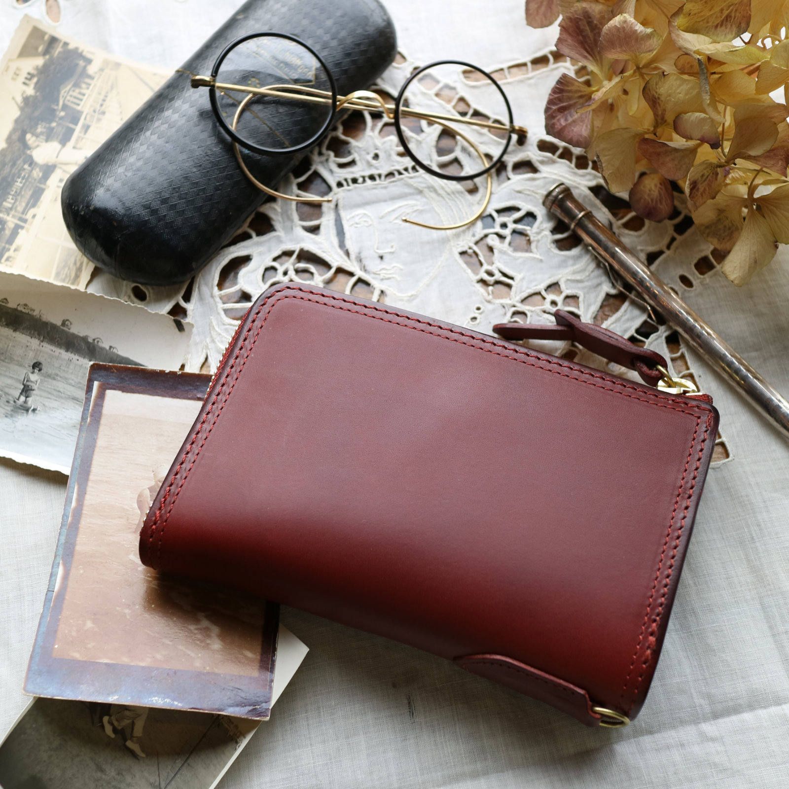 CORBO - 「SLATE」L字ファスナー折財布/レディッシュブラウン | corne