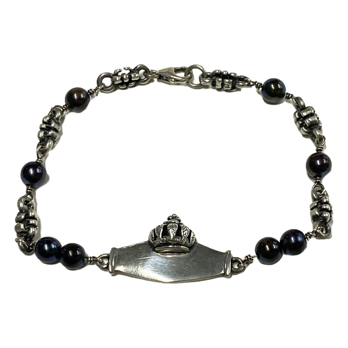 ロイヤルオーダー/ブレスレット/I.D. WITH 2 PEARL & CHAIN/シルバー