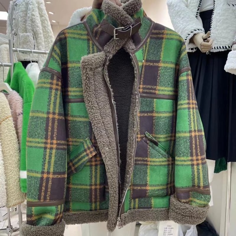 チェック柄 ボアウールジャケット ボアウールコート ジャケット コート