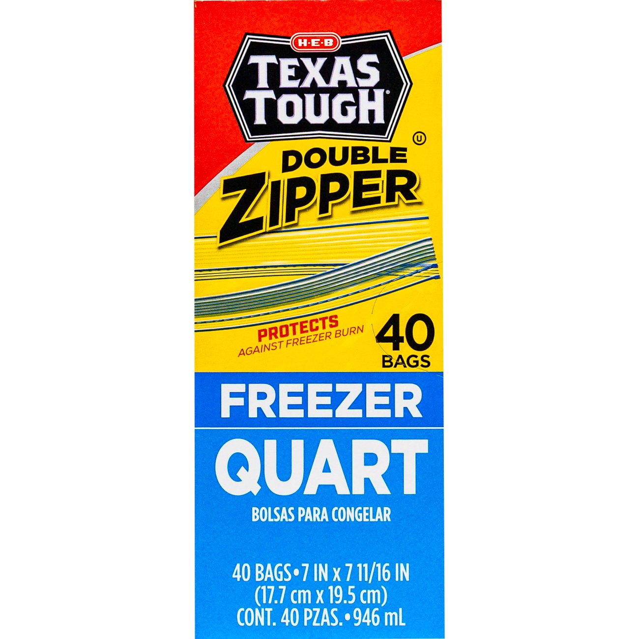 H-E-B Texas Tough Double Zipper Quart Freezer Bags, 40 ct | Joe