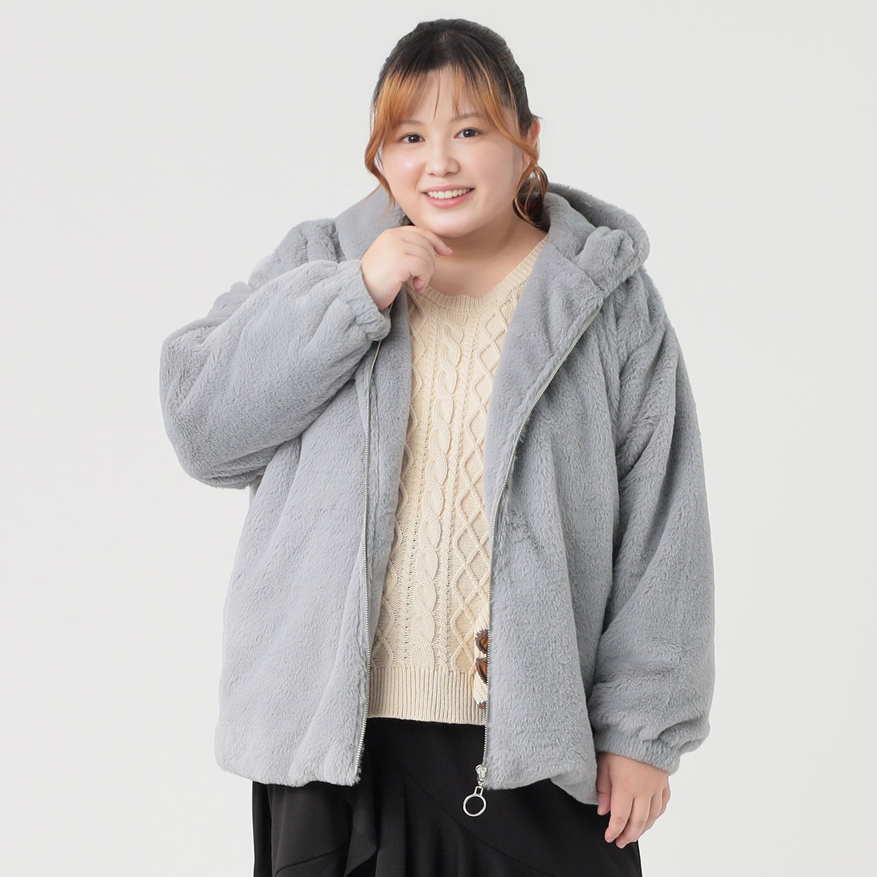 フェイクファーパーカー レディス ぽっちゃりサイズのnoannu 1245835
