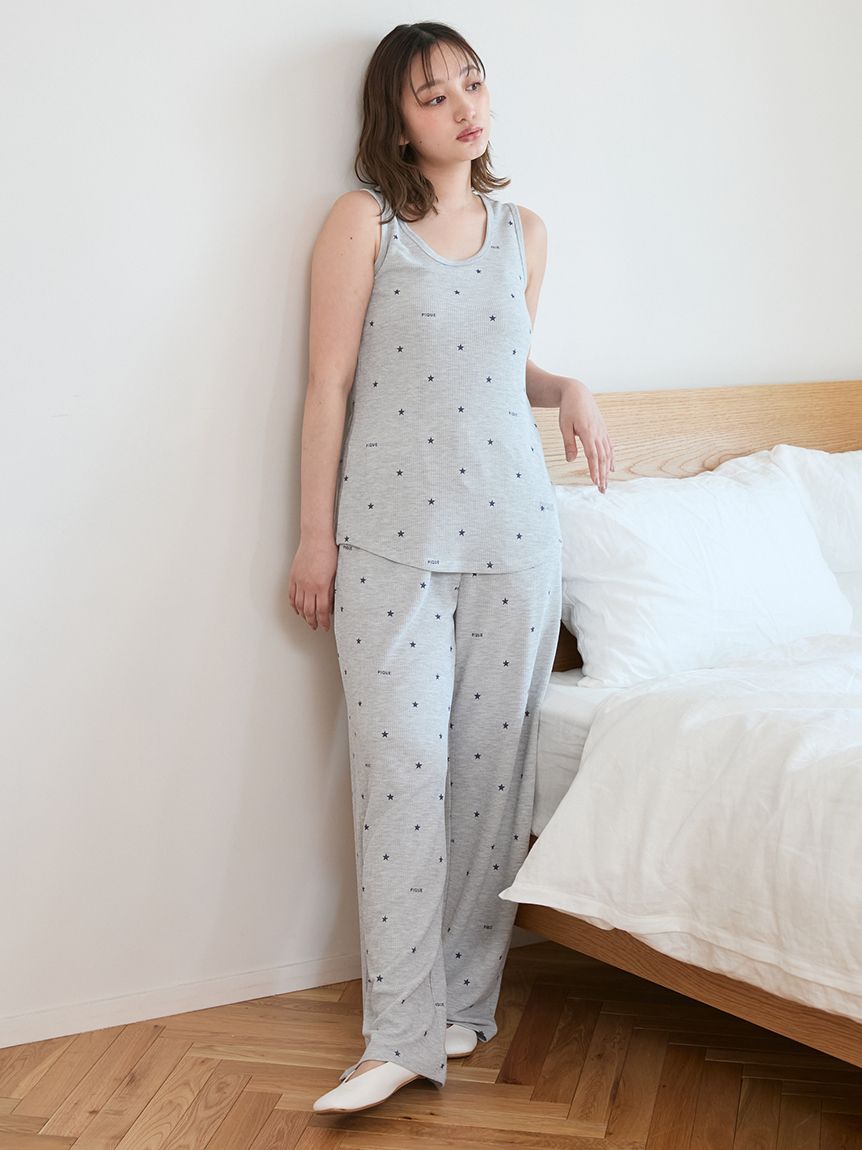 星柄ワッフルロングパンツ(ロングパンツ)｜ルームウェア・パジャマ通販