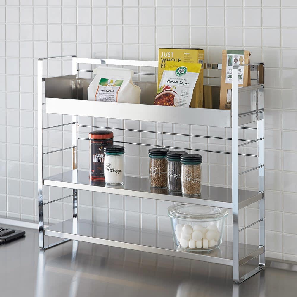 コンロ脇で使えるステンレス棚スパイスラック（調味料ポット6個付き