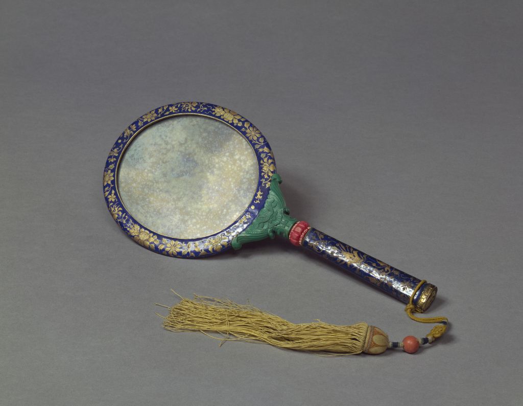 蓝透明珐琅描金喜字把镜- 故宫博物院