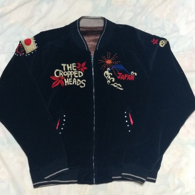 CROPPED HEADS/クロップドヘッズ！ベロア 刺繍スカジャンS 黒・美品の