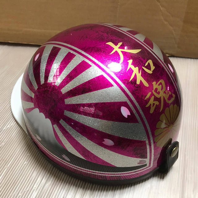 新品ラップ塗装 キャンディーピンクラメ 富士日章 コルク半 ヘルメット